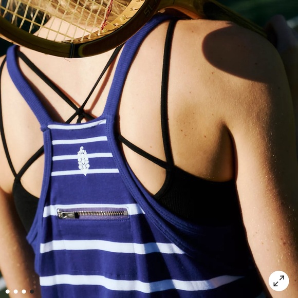 Free People Hot Shot Mini Printed Dress W/Pockets Spring Stripe Navy. NWOT! Sz M - Picture 4 of 8